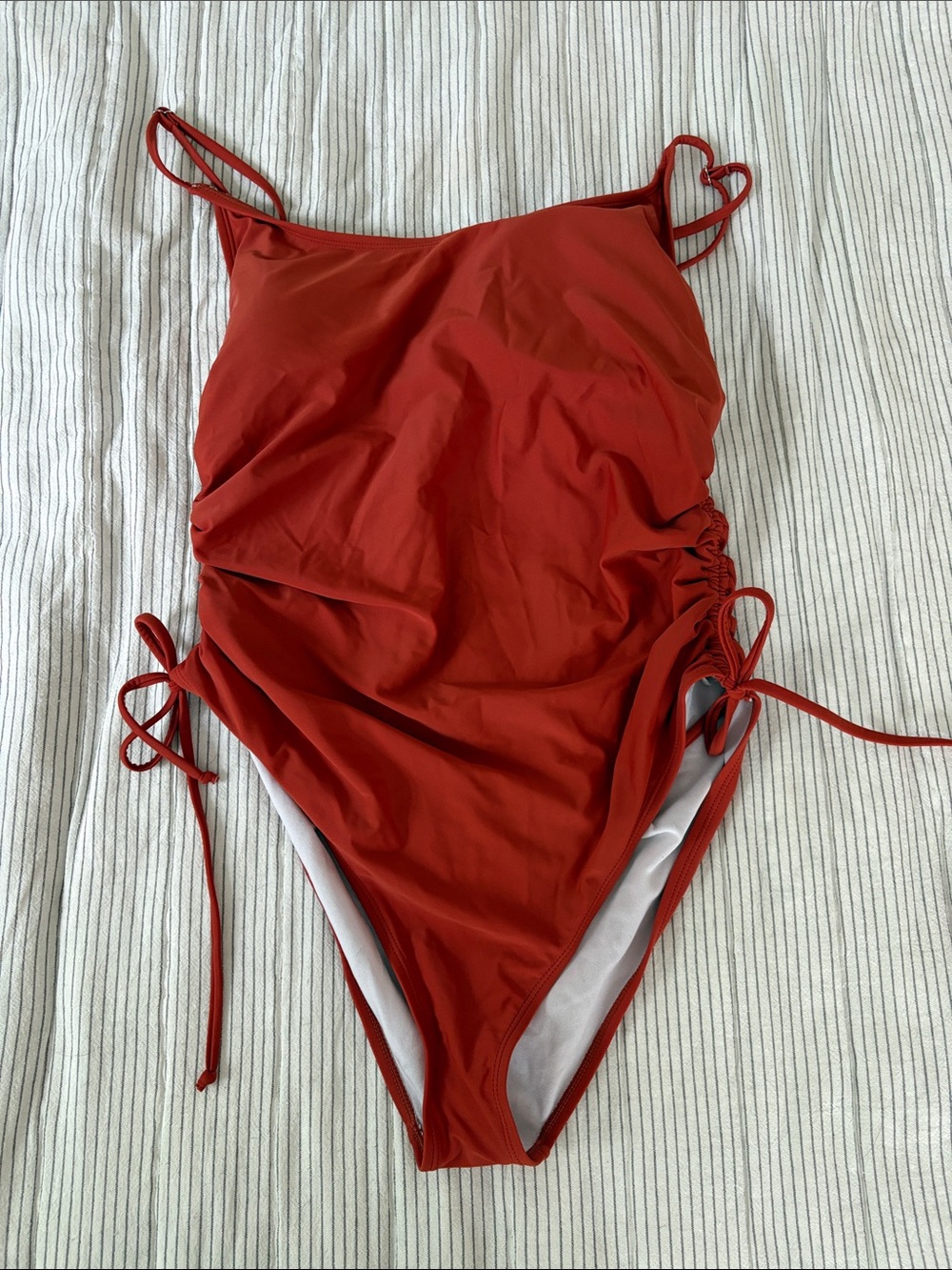 Classic Rust Red One-Piece Swimsuit with Side Ties